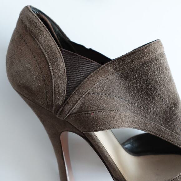 Prada Grey Suede Peep Toe Platform Pumps - Picture 7 of 15